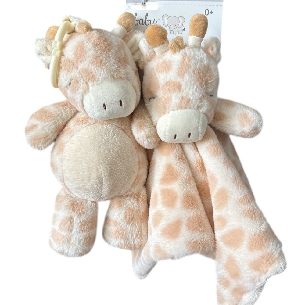 Baby Giraffe Plush Toy Lovie Set - Soft Cream/Peach Giraffe